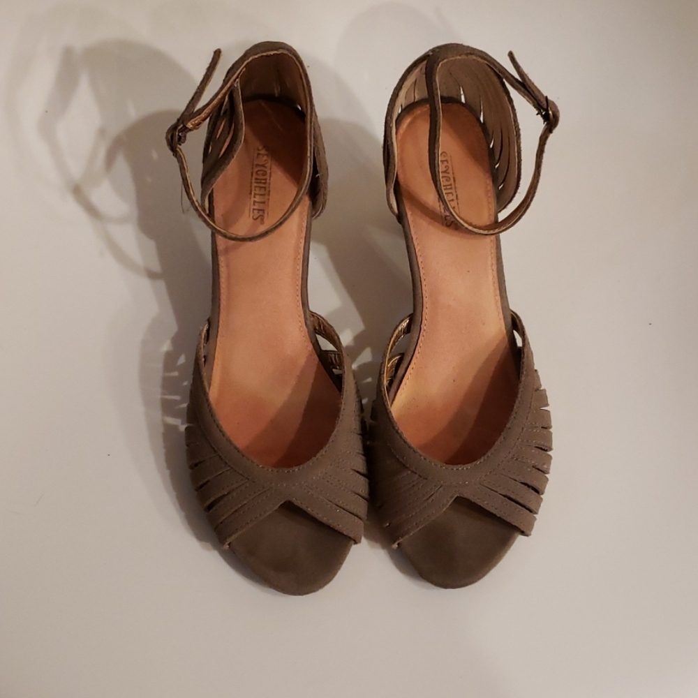 Gray ankle strap sandals